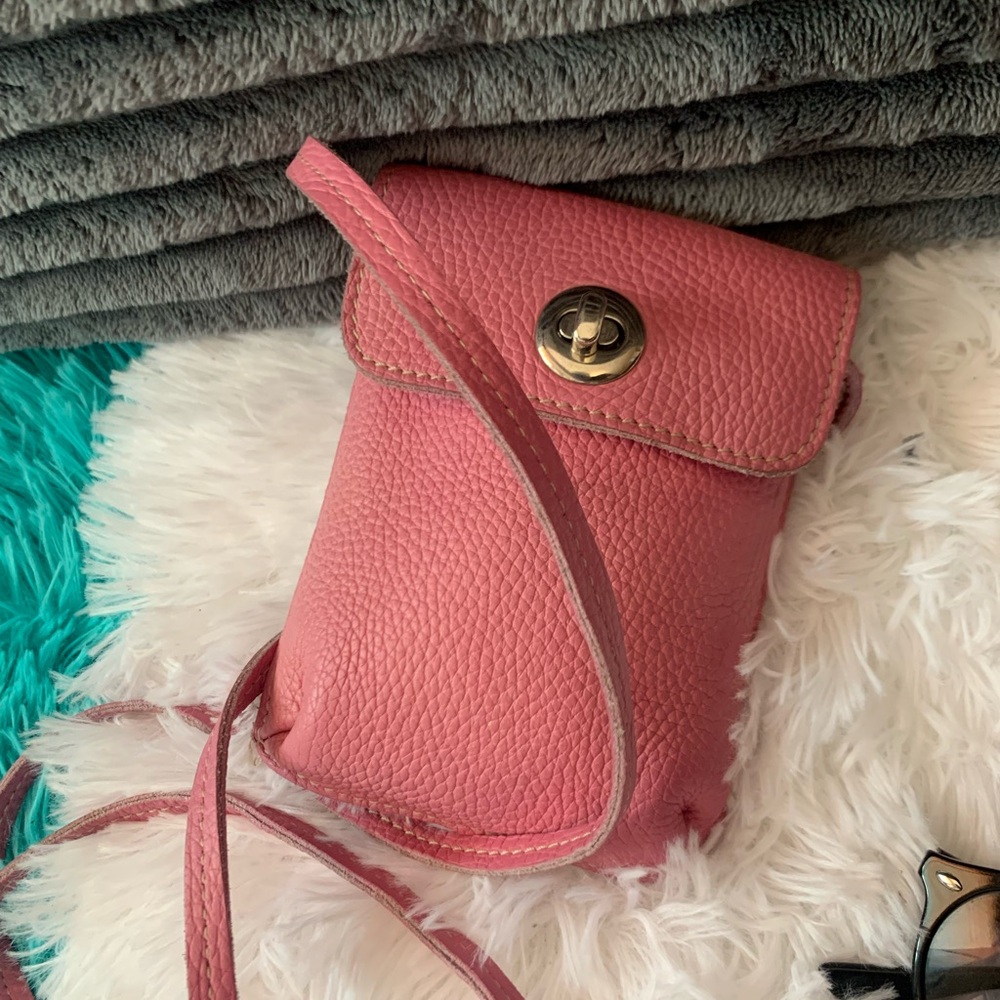 Roots Blush Mini Leather Bag with Metal Clasp - long crossbody strap
